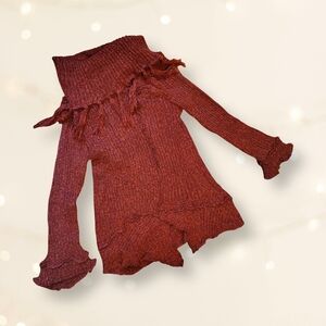 Y2K Vintage Burnt Orange Cowl Neck Fringe Sweater Medium Fairy Boho Whimsygoth